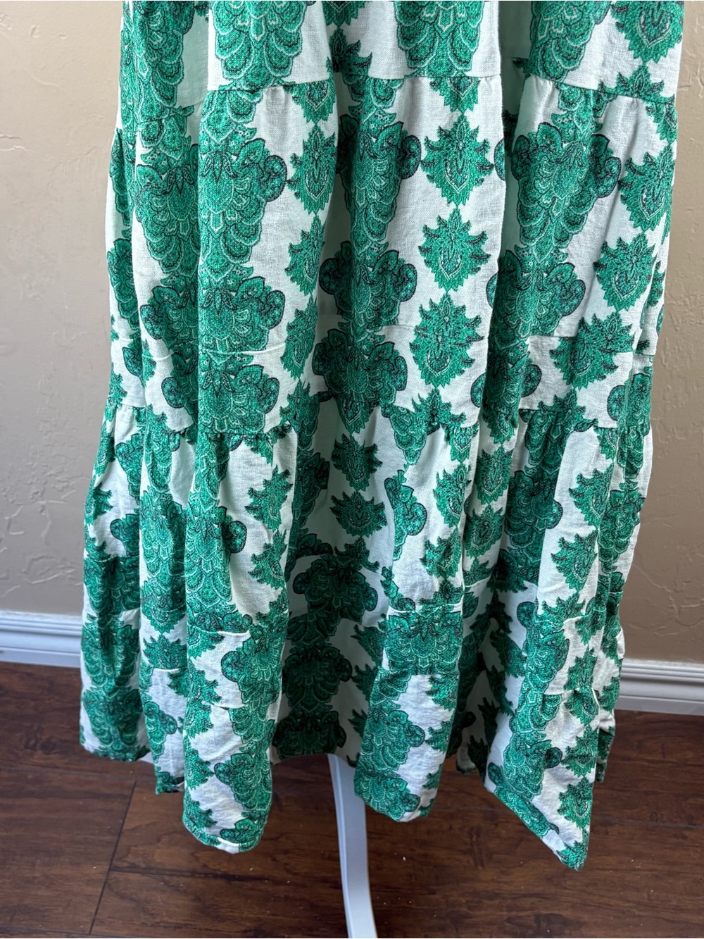 House of Harlow 1960 Green Printed Tiered Dress Linen Sleeveless Women’s Large - Picture 12 of 16